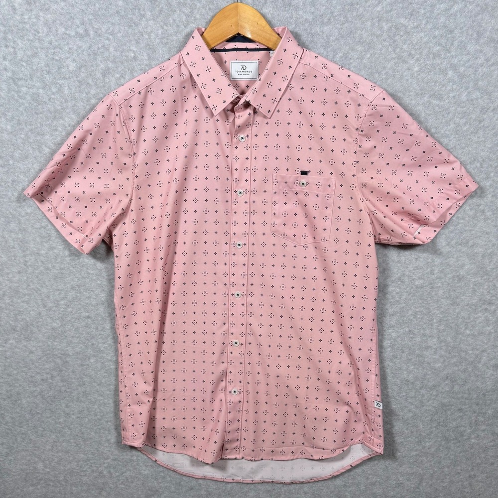 7 Diamonds Ronin Mens Pink Geometric Diamond 4-Way Stretch Wicking Shirt